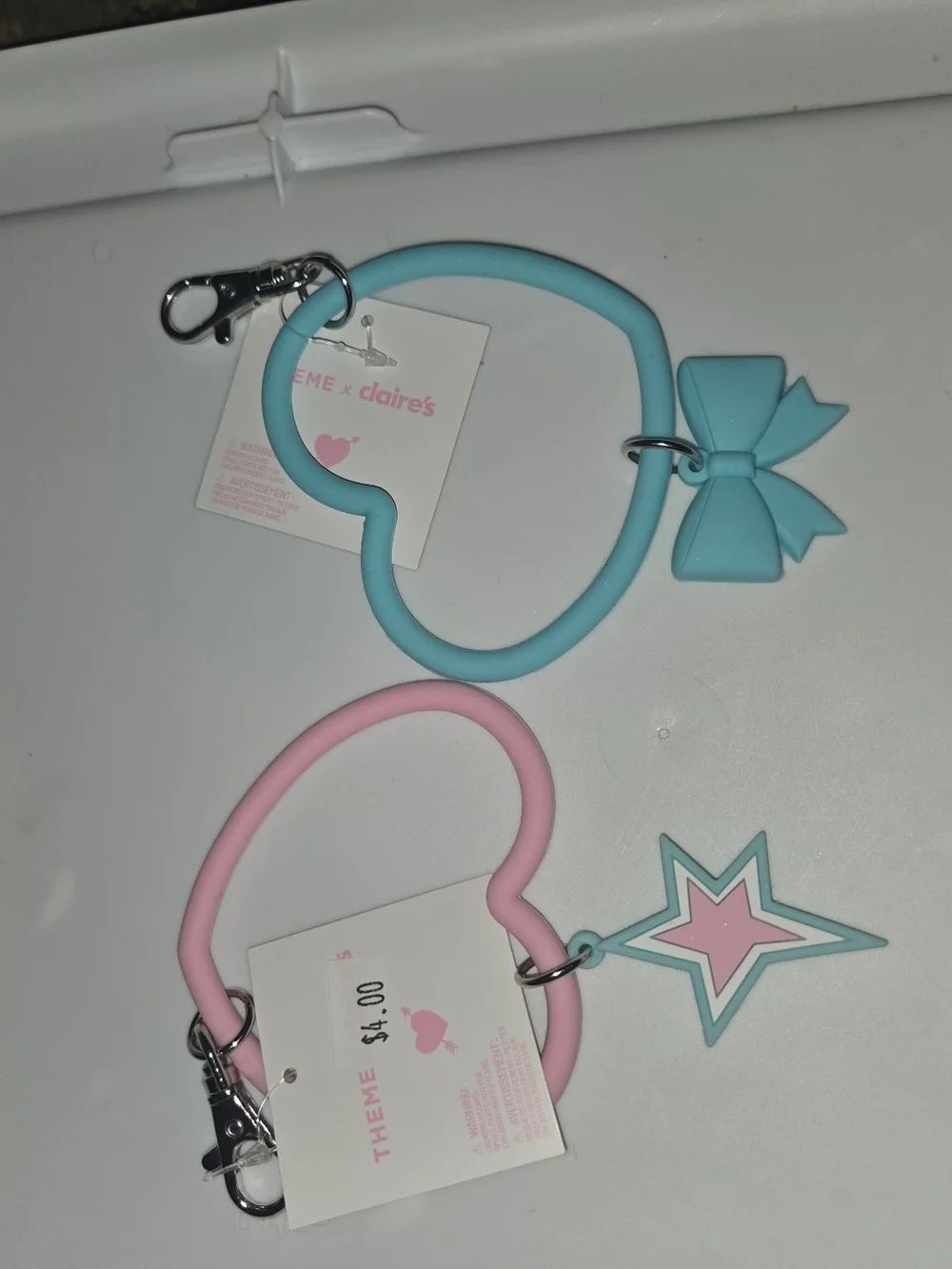 Kids Silicone Bow & Star Wrist Keyrings - Light Blue & Light Pink